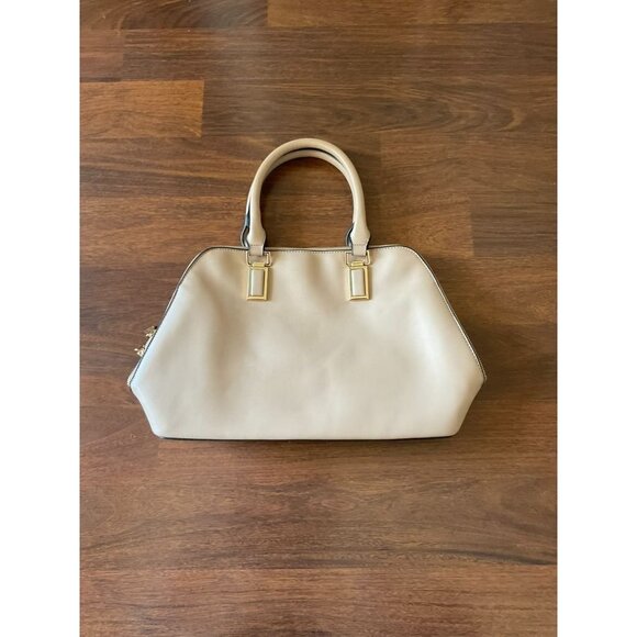 La Terre Beige Structured Satchel Purse Handbag | Faux Leather Tote 14x10 - Picture 1 of 4